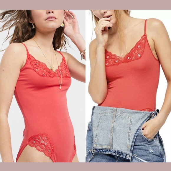 NWT $58 Free People Intimately FP [ Small ] Side of Sass Lace‎ Trim Bodysuit - Picture 3 of 12